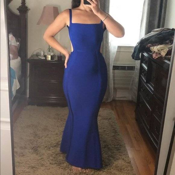 House of CB Sexy Bandage Gown Cocktail Maxi Dress Cornfield Blue - Picture 4 of 16